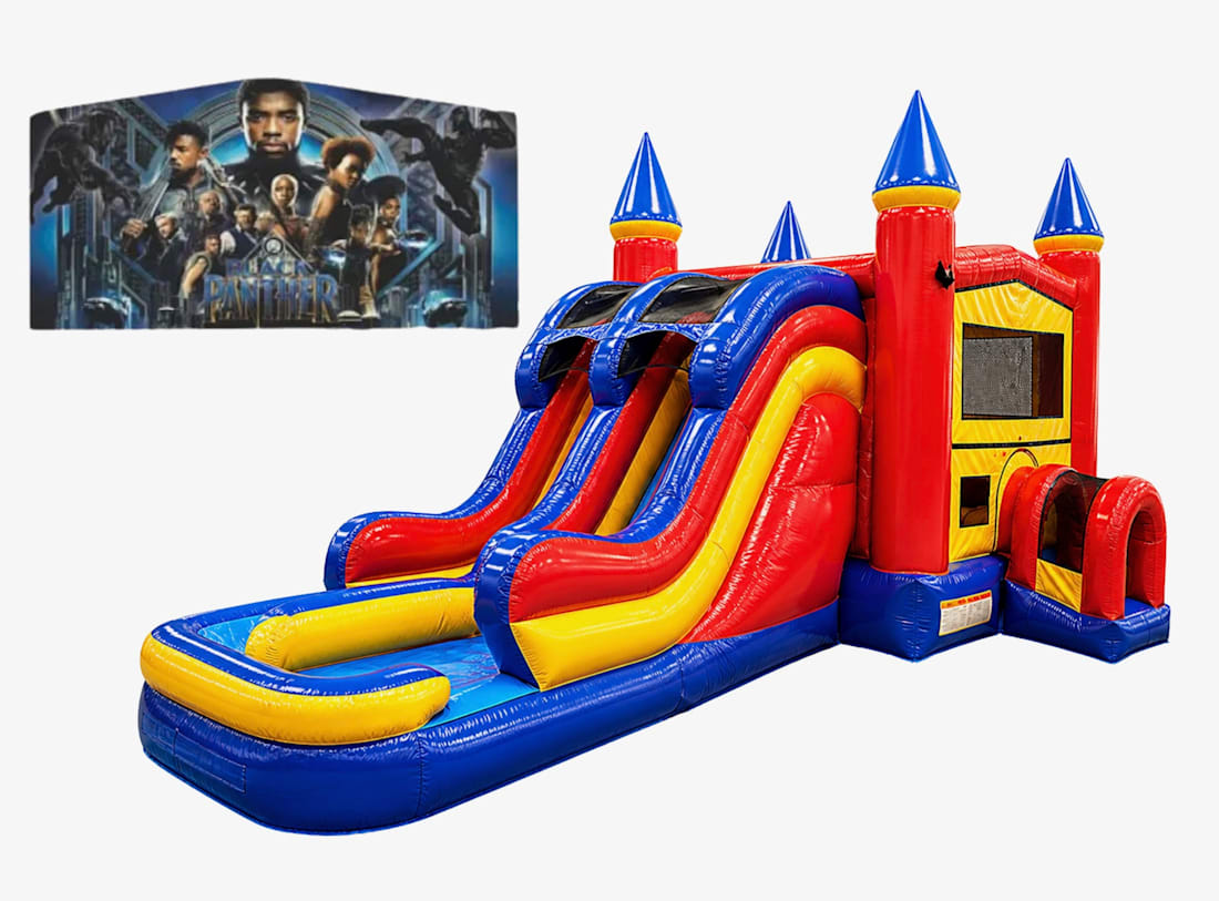 Black Panther Dry Dual Lane Castle With Slide Combo - Hire in