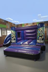 Purple & Blue Castle with low slide (14ft by 18ft) - Minecraft Theme