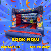 Red/Blue Party Time H-Frame bouncy castle