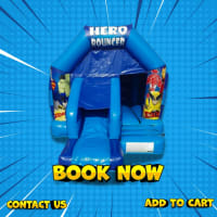 Super Hero Blue Front Slide & Bounce 12x16ft Hire