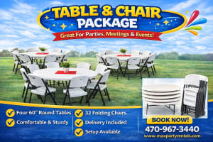 (4) 60" Round tables and 32 chairs