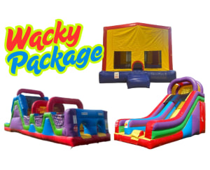 40' Wacky Obstacle, 18' Wacky Slide & Moonwalk Package