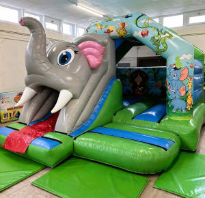 3D Elephant Jungle Front Slide Bouncy Castle hire
