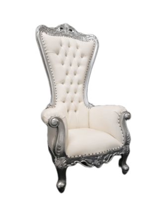 Throne Chair Leather Silver/White