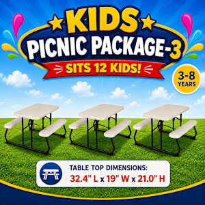Kids PicnicTable Package (3 Tables & Seating for 12 up to age 8 )