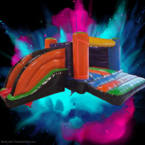 Multi Coloured Bouncy Castle with low slide - Party time Theme