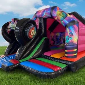 3D Disco Bounce N’ Slide Hire | Disco Bouncy Castle With Slide & Speaker