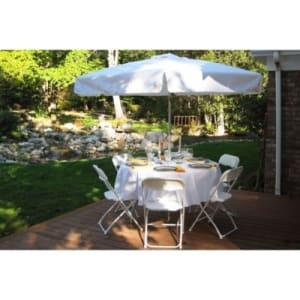 Umbrella Set, 48" Round Table (Seats 6, White Chairs)