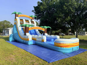 18ft INFLATABLE WATER SLIDE DOUBLE LANE, "SURFS UP"