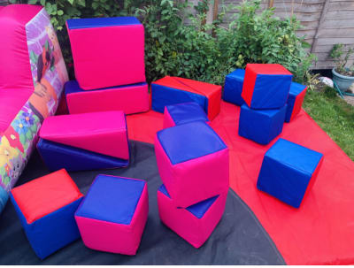 15 piece multi coloured Soft play, a soft play set for hire from SK Hire Events