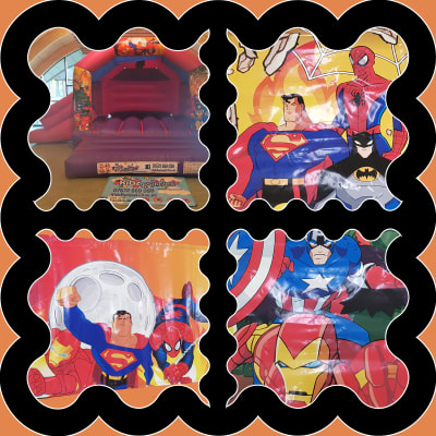 (BC-4) "Marvel Super Heroes" Pink & Purple Themed Bouncy Castle (Slide), a bounce and slide combo for hire from KiDz Parties LLP