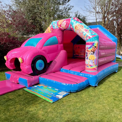 Barbie Dream Car Bounce and Slide, a bounce and slide combo for hire from KBS Inflatable Kingdom