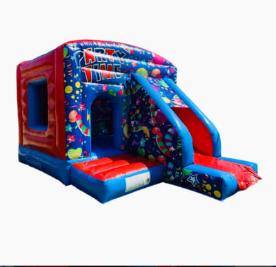 Party time Combi Slide Bouncy Castle, a bounce and slide combo for hire from Bounce N Fun