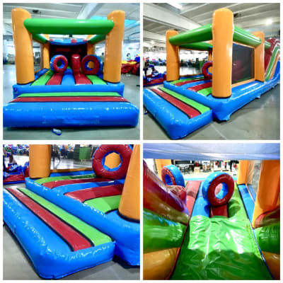 Activity Rainbow Jump & Slide Obstacle Bouncy Castle, a assault course for hire from BJ's Bouncy Castles & Soft Play Hire