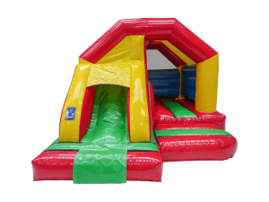 Multicoloured bouncy castle slide combo, a bounce and slide combo for hire from Bouncy Boss