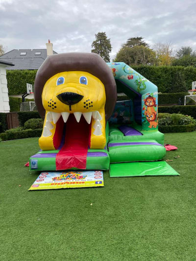 Lion Bounce N Slide, a bounce and slide combo for hire from Jump N Joy Inflatables
