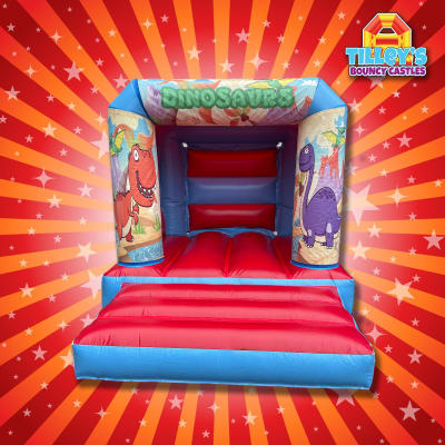Dinosaur Bouncy Castle (Blue & Red Slim), a bouncy castle for hire from Tilley's Bouncy Castles and Soft Play Hire