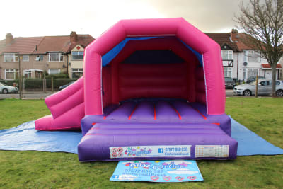 (BC-0) "Plain" Pink and Purple Bouncy Castle Theme (Slide), a bounce and slide combo for hire from KiDz Parties LLP