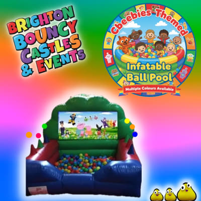 cbeebies Themed Inflatable Ball Pool, a soft play set for hire from Brighton Bouncy Castles