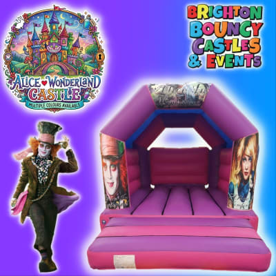 Alice In Wonderland Castle Multiple Colours Available, a bouncy castle for hire from Brighton Bouncy Castles