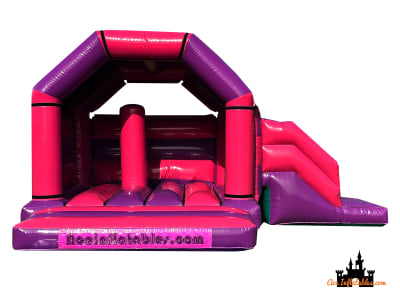 Pink and Purple Bounce and Slide 15ft x 21ft, a bounce and slide combo for hire from Ace Inflatables