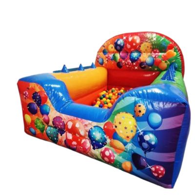 7ft x 6ft multicoloured Air Juggler ballpit, a soft play set for hire from Bounce Mania