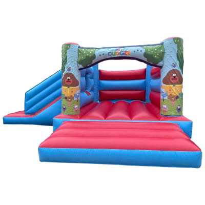 Hey Duggee H Frame Bounce and Slide, a bounce and slide combo for hire from Chloe's Castles