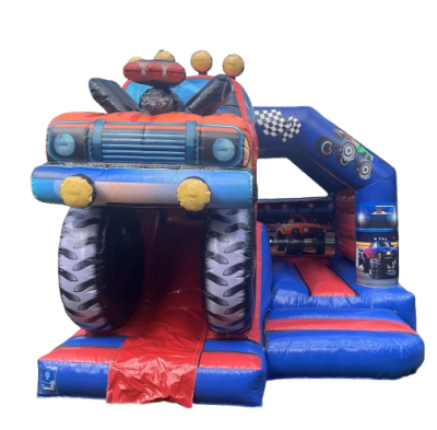 3D Monster Truck with Slide, a inflatable slide for hire from Chloe's Castles