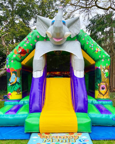 Elephant Safari Bounce n Slide, a bounce and slide combo for hire from Bouncy Mania