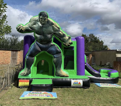 Incredible Hulk Bounce n Slide, a bounce and slide combo for hire from Let's Make Memories