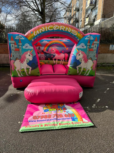 Low height unicorn bouncy castle, a bouncy castle for hire from Bouncy Castle Fun World