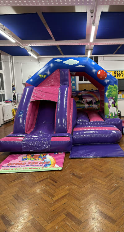 Unicorn Front Slide, a inflatable slide for hire from Bouncy Castle Fun World