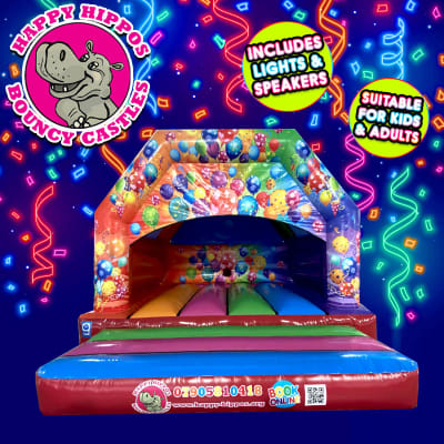 15ft x 15ft Adult Disco Multicoloured Party Bouncy Castle - Lights & Speaker Included!, a adult bouncy castle for hire from Happy Hippos Bouncy Castles