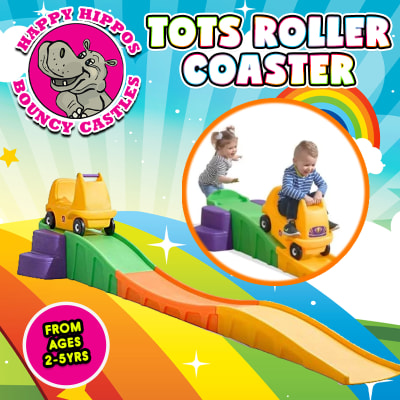 Tots Roller Coaster - Ages 2-5yrs, a toddler inflatable for hire from Happy Hippos Bouncy Castles