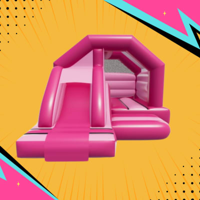 Pink Slide Bouncy Castle, a bounce and slide combo for hire from Bouncy Boss