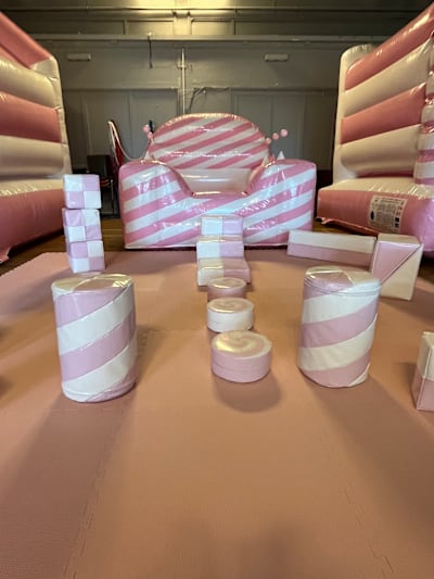 Pink and White Ball Pool and soft play set, a soft play set for hire from Bounce House Inflatables