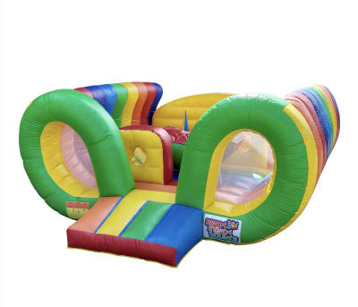 Multi Colour Fun Castle, a bouncy castle for hire from Ready Steady Bounce