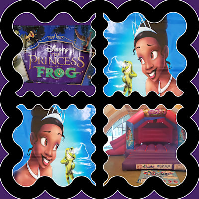 (BC-8) "Princess and the Frog" Pink & Purple Themed Bouncy Castle (Slide), a bounce and slide combo for hire from KiDz Parties LLP