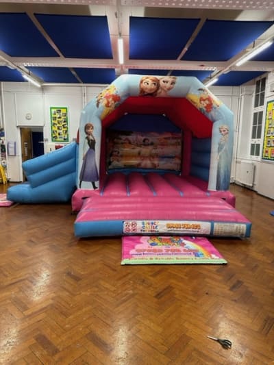 Princess Bounce n slide, a bounce and slide combo for hire from Bouncy Castle Fun World