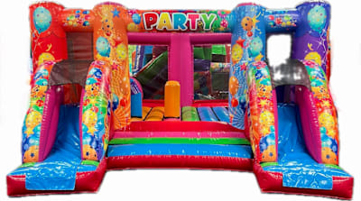 *NEW* Activity Multicolour Party Double Slide - BOOK ONLINE NOW, a inflatable slide for hire from Bromley Bouncy Castles