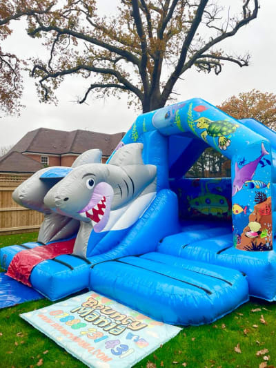 Shark Bounce N Slide, a bounce and slide combo for hire from Bouncy Mania