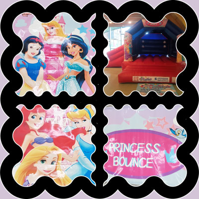 (BC-2) "Disney Princess" Red & Blue Themed Bouncy Castle (Slide), a bounce and slide combo for hire from KiDz Parties LLP