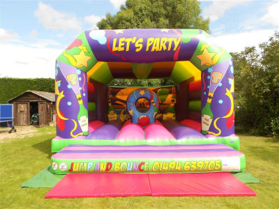 Adult Let's Party Castle, a adult bouncy castle for hire from Jump & Bounce