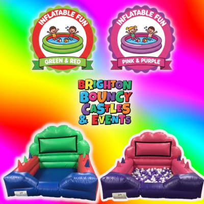 Green & Red Or Pink & Purple Inflatable Ball Pool, a soft play set for hire from Brighton Bouncy Castles