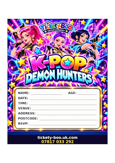K-Pop Demon Hunters printable party invitation