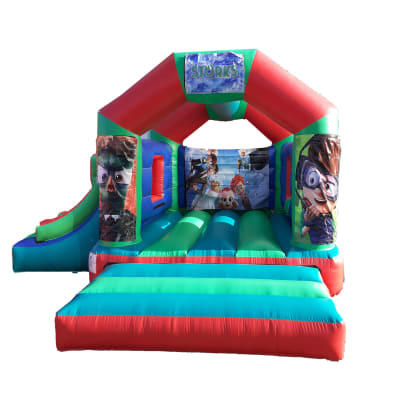 Storks Bouncer Single Slide, a bounce and slide combo for hire from Jumping Jacks