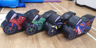 Soft Play 4 x Superhero Motorbike Rockers Add-On, a soft play set for hire from Allsorts Inflatables