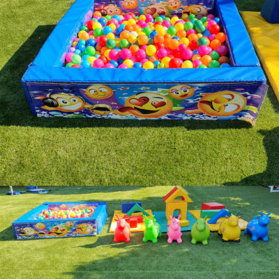 EMOJI (BLUE) BLUE BALL PIT & SOFT PLAY EQUIPMENT SET, a soft play set for hire from All Bounce Surrey