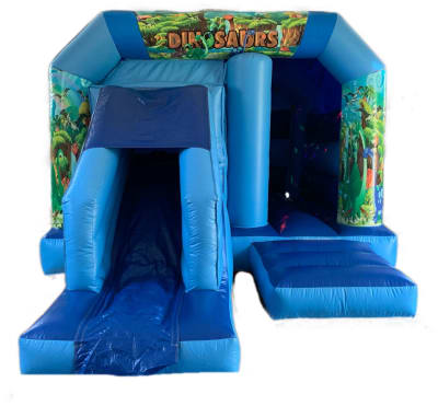 Dino Disco Slide Combo, a bounce and slide combo for hire from Epic Inflatables & Soft Play Hire