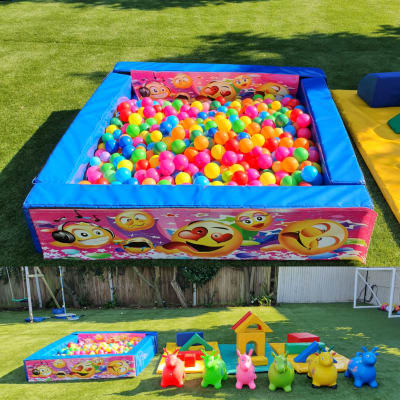 EMOJI (PINK) BLUE BALL PIT & SOFT PLAY EQUIPMENT SET, a soft play set for hire from All Bounce Surrey